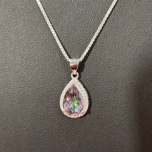 Sterling Silver Necklace with Mystique Topaz  Teardrop Pendant. New